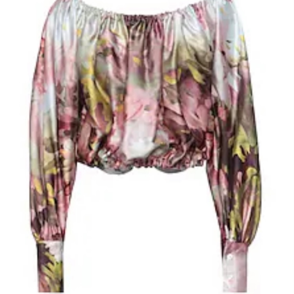 Nwt L’ Autre Chose Satin Floral Ls Balloon Blouse. Med Italy 42/Us 6. Orig $456